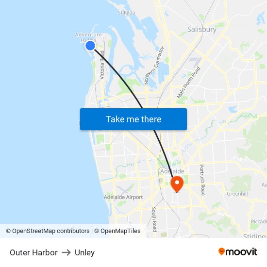 Outer Harbor to Unley map