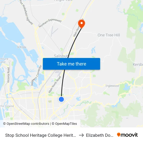 Stop School Heritage College Heritage Ct to Elizabeth Downs map
