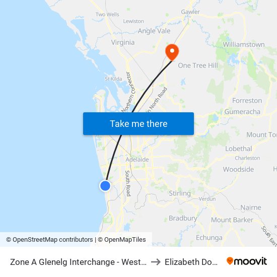 Zone A Glenelg Interchange - West side to Elizabeth Downs map