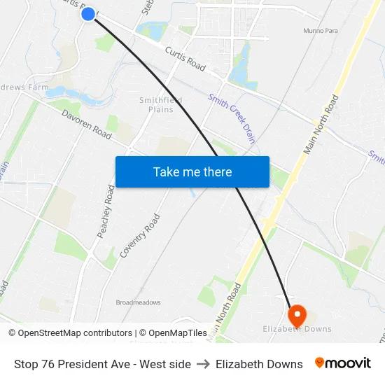 Stop 76 President Ave - West side to Elizabeth Downs map
