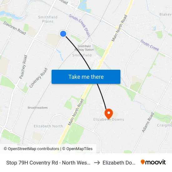 Stop 79H Coventry Rd - North West side to Elizabeth Downs map