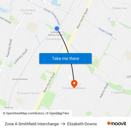 Zone A Smithfield Interchange to Elizabeth Downs map