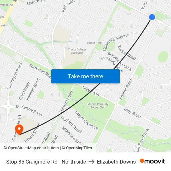 Stop 85 Craigmore Rd - North side to Elizabeth Downs map