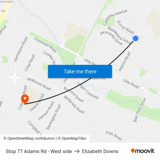 Stop 77 Adams Rd - West side to Elizabeth Downs map
