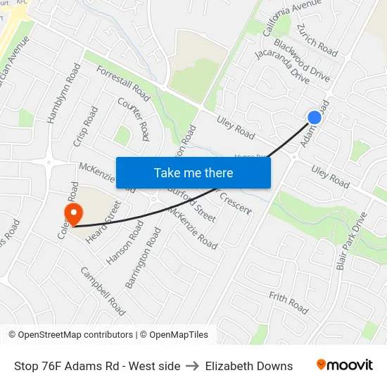Stop 76F Adams Rd - West side to Elizabeth Downs map
