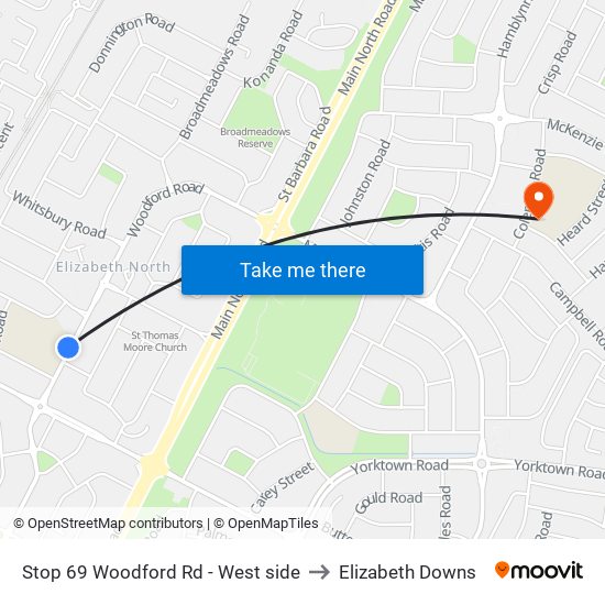 Stop 69 Woodford Rd - West side to Elizabeth Downs map