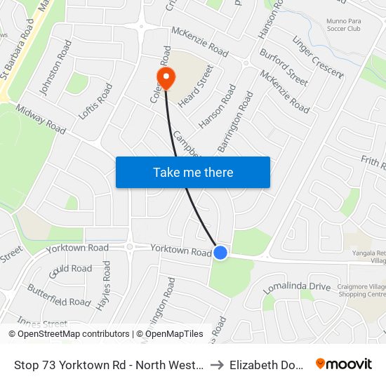 Stop 73 Yorktown Rd - North West side to Elizabeth Downs map