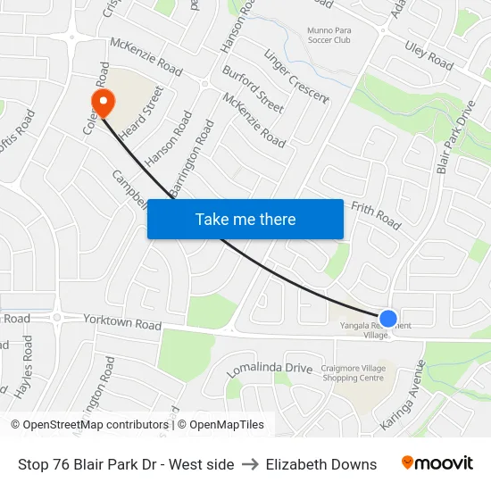 Stop 76 Blair Park Dr - West side to Elizabeth Downs map