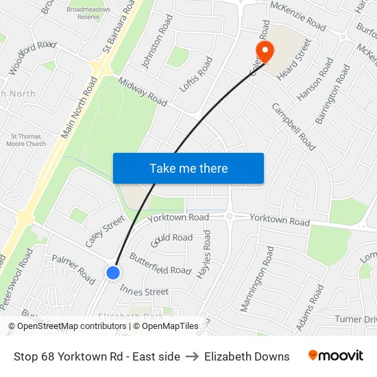 Stop 68 Yorktown Rd - East side to Elizabeth Downs map