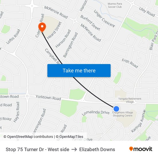 Stop 75 Turner Dr - West side to Elizabeth Downs map