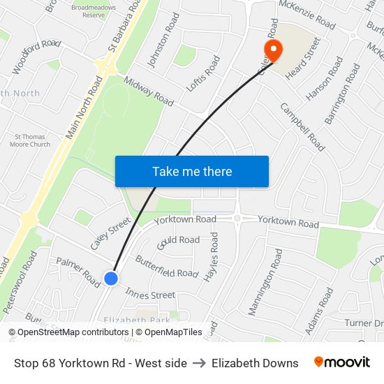 Stop 68 Yorktown Rd - West side to Elizabeth Downs map