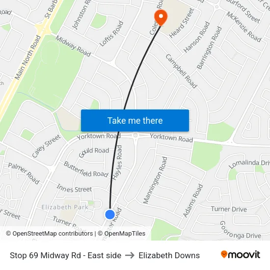 Stop 69 Midway Rd - East side to Elizabeth Downs map