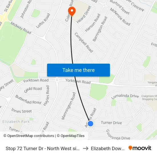 Stop 72 Turner Dr - North West side to Elizabeth Downs map