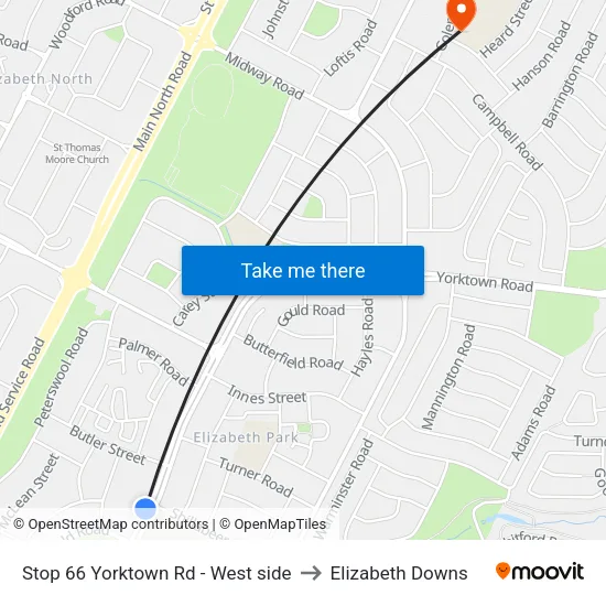 Stop 66 Yorktown Rd - West side to Elizabeth Downs map