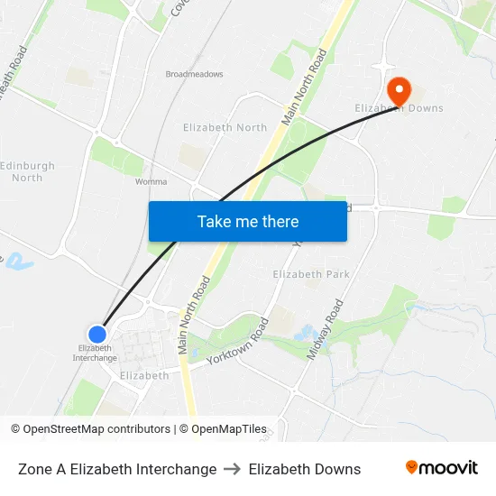 Zone A Elizabeth Interchange to Elizabeth Downs map