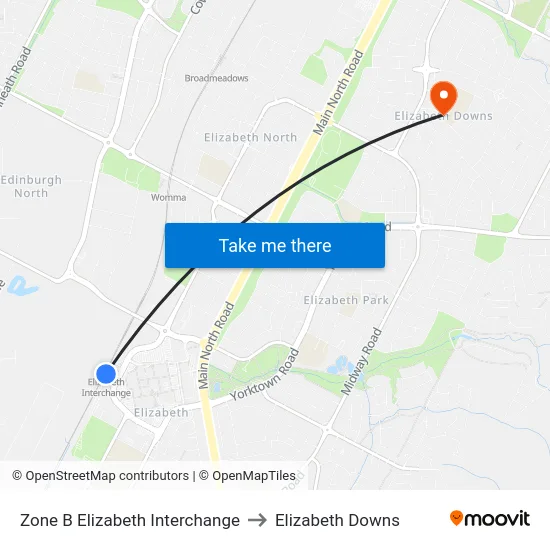 Zone B Elizabeth Interchange to Elizabeth Downs map
