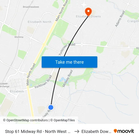 Stop 61 Midway Rd - North West side to Elizabeth Downs map