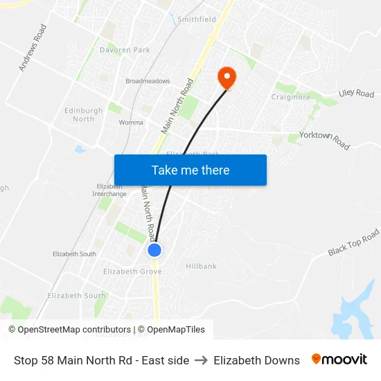 Stop 58 Main North Rd - East side to Elizabeth Downs map