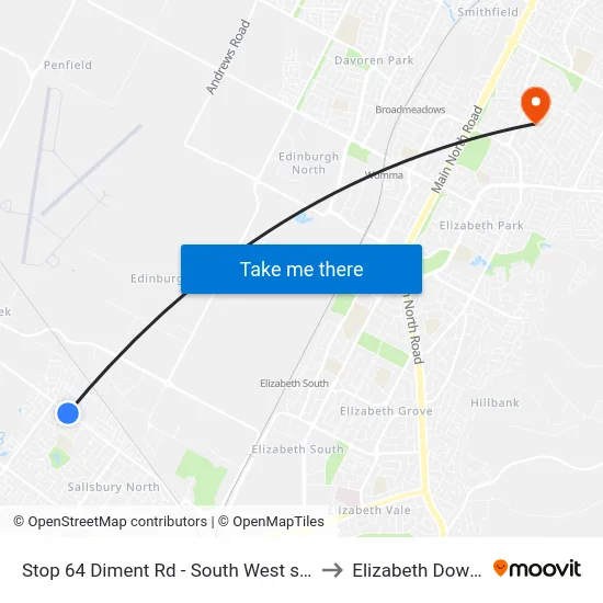 Stop 64 Diment Rd - South West side to Elizabeth Downs map