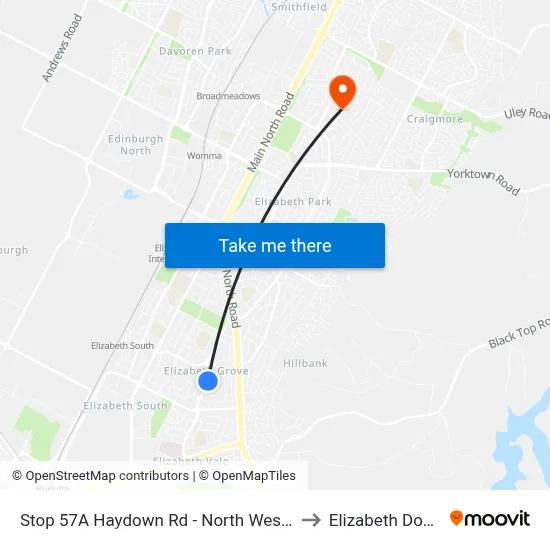 Stop 57A Haydown Rd - North West side to Elizabeth Downs map