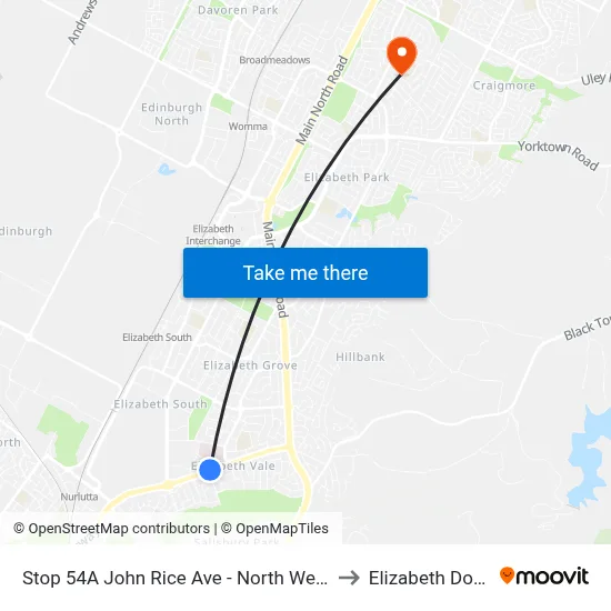 Stop 54A John Rice Ave - North West side to Elizabeth Downs map