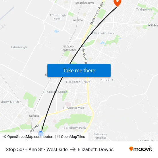 Stop 50/E Ann St - West side to Elizabeth Downs map