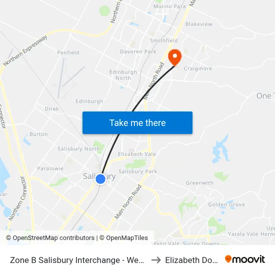 Zone B Salisbury Interchange - West Side to Elizabeth Downs map