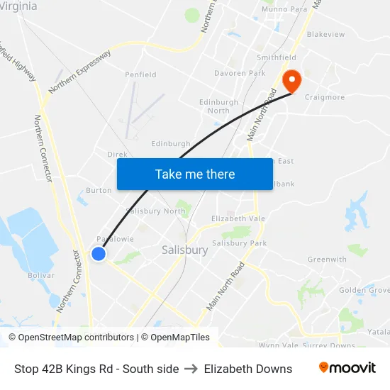 Stop 42B Kings Rd - South side to Elizabeth Downs map