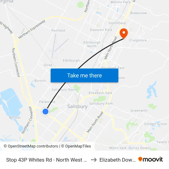 Stop 43P Whites Rd - North West side to Elizabeth Downs map