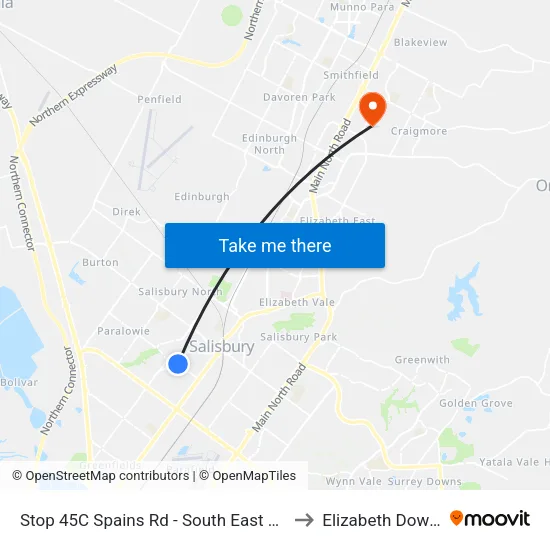 Stop 45C Spains Rd - South East side to Elizabeth Downs map