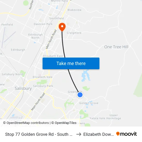Stop 77 Golden Grove Rd - South side to Elizabeth Downs map