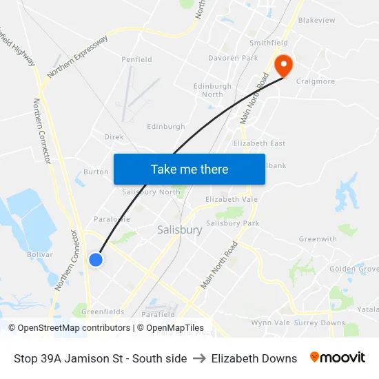 Stop 39A Jamison St - South side to Elizabeth Downs map