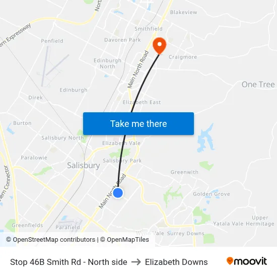 Stop 46B Smith Rd - North side to Elizabeth Downs map
