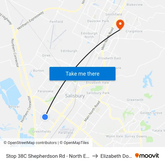 Stop 38C Shepherdson Rd - North East side to Elizabeth Downs map