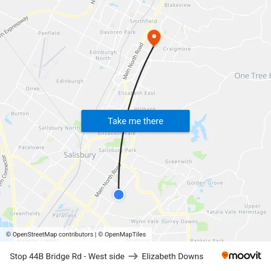 Stop 44B Bridge Rd - West side to Elizabeth Downs map