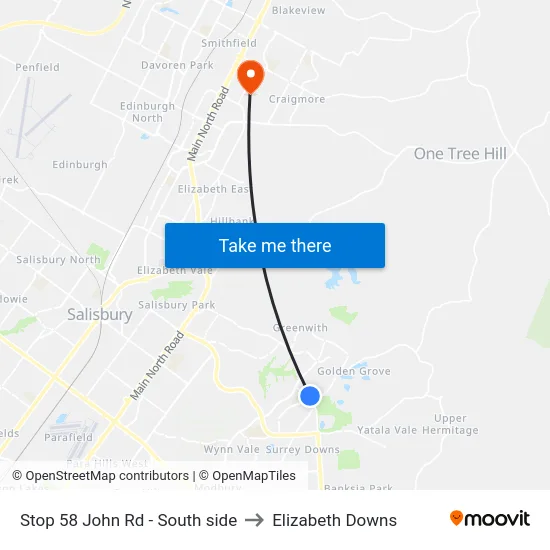 Stop 58 John Rd - South side to Elizabeth Downs map