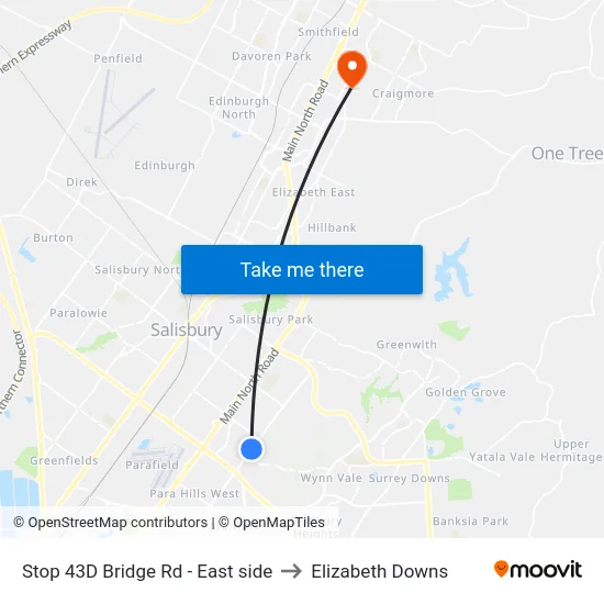 Stop 43D Bridge Rd - East side to Elizabeth Downs map