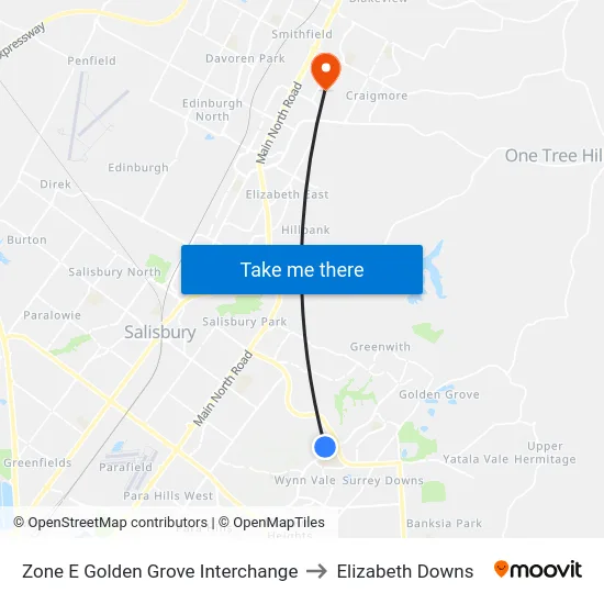 Zone E Golden Grove Interchange to Elizabeth Downs map