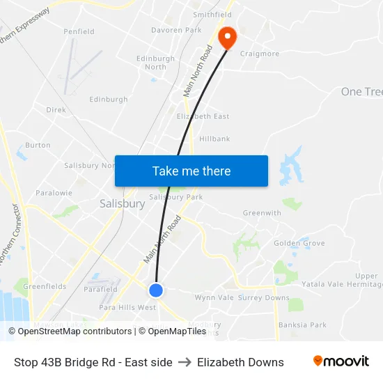 Stop 43B Bridge Rd - East side to Elizabeth Downs map