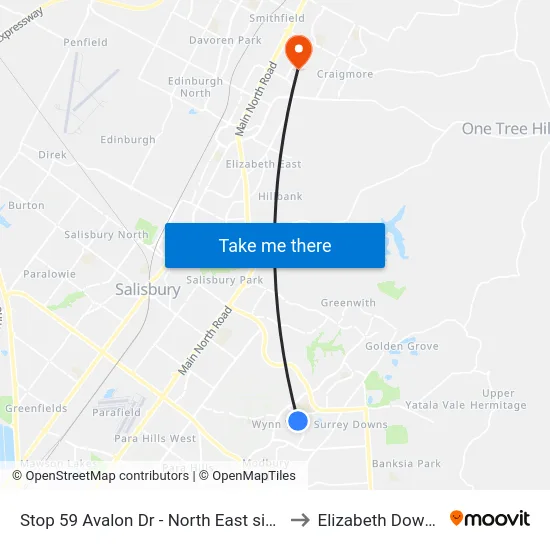 Stop 59 Avalon Dr - North East side to Elizabeth Downs map