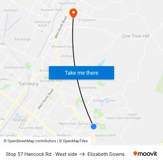 Stop 57 Hancock Rd - West side to Elizabeth Downs map