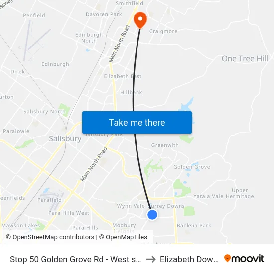 Stop 50 Golden Grove Rd - West side to Elizabeth Downs map
