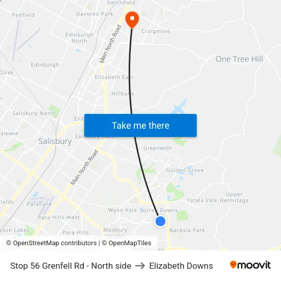 Stop 56 Grenfell Rd - North side to Elizabeth Downs map