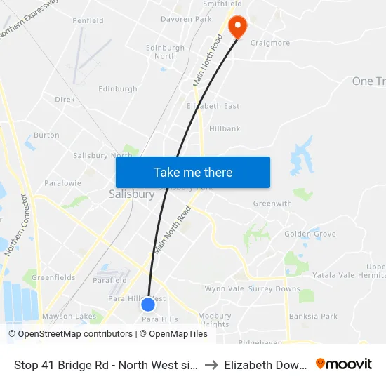 Stop 41 Bridge Rd - North West side to Elizabeth Downs map