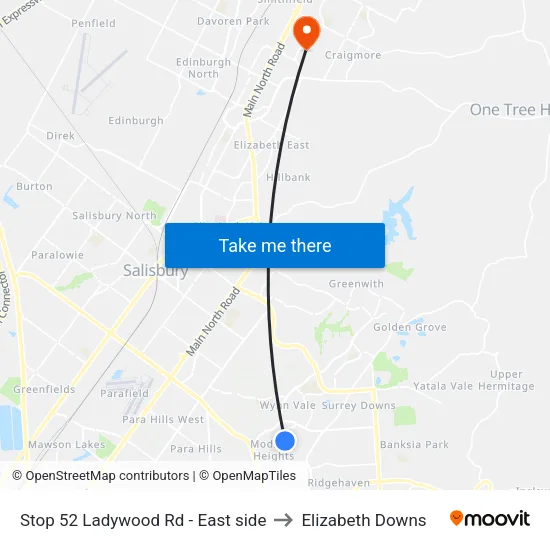 Stop 52 Ladywood Rd - East side to Elizabeth Downs map