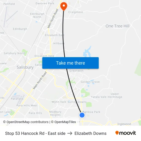Stop 53 Hancock Rd - East side to Elizabeth Downs map