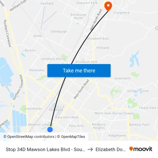 Stop 34D Mawson Lakes Blvd - South side to Elizabeth Downs map