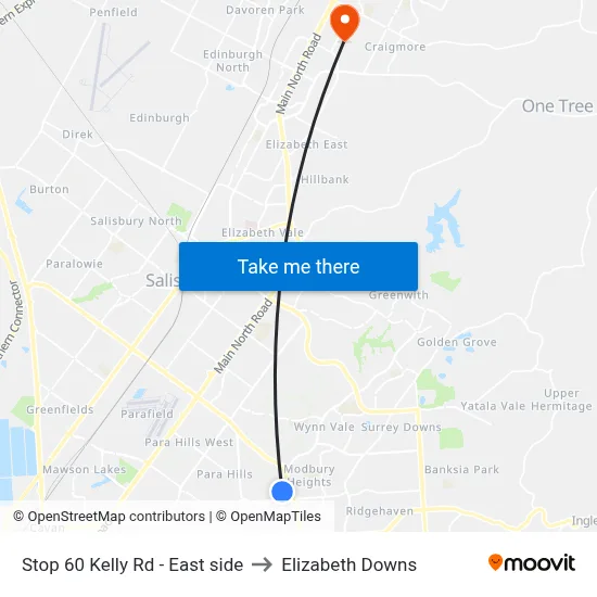 Stop 60 Kelly Rd - East side to Elizabeth Downs map