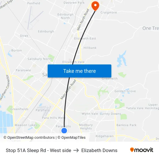 Stop 51A Sleep Rd - West side to Elizabeth Downs map