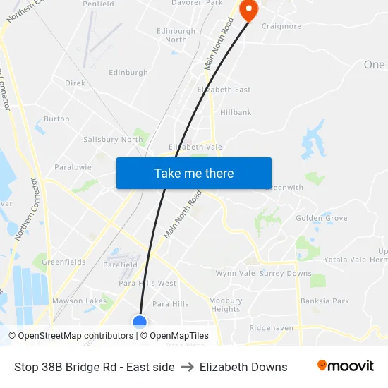 Stop 38B Bridge Rd - East side to Elizabeth Downs map